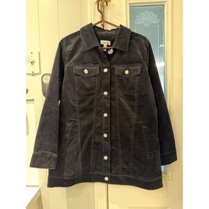 Denim & Co Black Corduroy Trucker Jacket Womens Medium Button Front A623550
